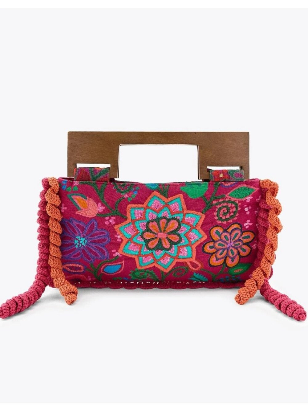Zara Womens Purse Top Handle Bag Fuchsia Pink Embroidered Floral 4751/018 NWT